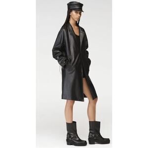 NWT Zara x Steven Meisel Black Real Leather Oversized Trench Coat Small